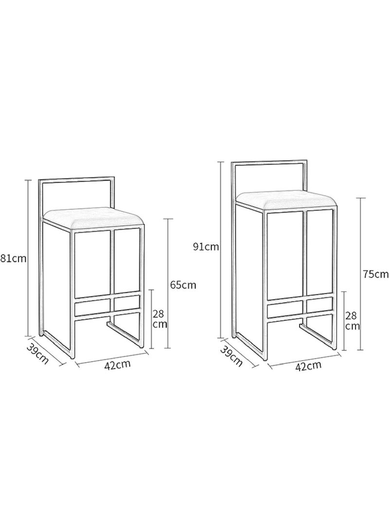 Mobellya Minimalist High Chair Set of 2 – 75 cm Seat Height – With Backrest and Cushioned Seat - Image 4